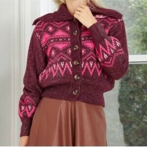 Who What Wear Wine Fairies Print Boxy Cropped Cardigan Size XXL